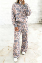 Load image into Gallery viewer, Multicolour Camouflage Print Long Sleeve Top Loose 2pcs Pants Set