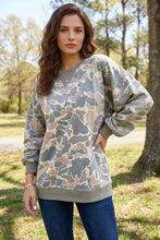 Load image into Gallery viewer, Multicolour Camo Print Ribbed Trim Casual Pullover Sweatshirt