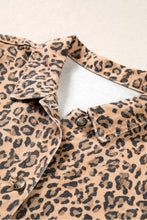 Load image into Gallery viewer, Khaki Leopard Print Collar Long Sleeve Patch Pocket Shift Denim Jacket
