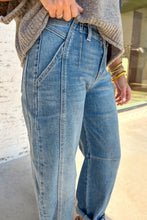 Load image into Gallery viewer, Sky Blue Medium Wash Cuffed Barrel Jeans