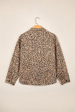 Load image into Gallery viewer, Khaki Leopard Print Collar Long Sleeve Patch Pocket Shift Denim Jacket