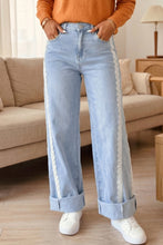 Load image into Gallery viewer, Beau Blue Lace Trim Casual Full-Length Regular Fit Jeans