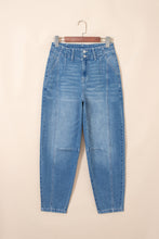 Load image into Gallery viewer, Sky Blue Medium Wash Cuffed Barrel Jeans