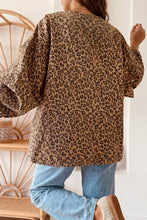 Load image into Gallery viewer, Khaki Leopard Print Collar Long Sleeve Patch Pocket Shift Denim Jacket