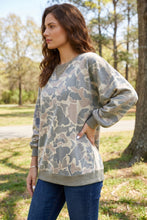 Load image into Gallery viewer, Multicolour Camo Print Ribbed Trim Casual Pullover Sweatshirt
