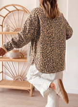 Load image into Gallery viewer, Khaki Leopard Print Collar Long Sleeve Patch Pocket Shift Denim Jacket