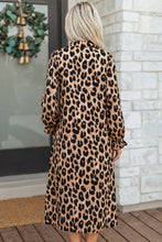 Load image into Gallery viewer, Brown Leopard Print Smocked Detail Flowy Midi Dress