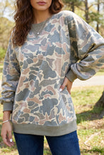 Load image into Gallery viewer, Multicolour Camo Print Ribbed Trim Casual Pullover Sweatshirt
