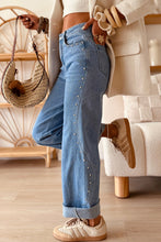 Load image into Gallery viewer, Dusk Blue Side Seam Rivet Detail Ankle Length Casual Jeans