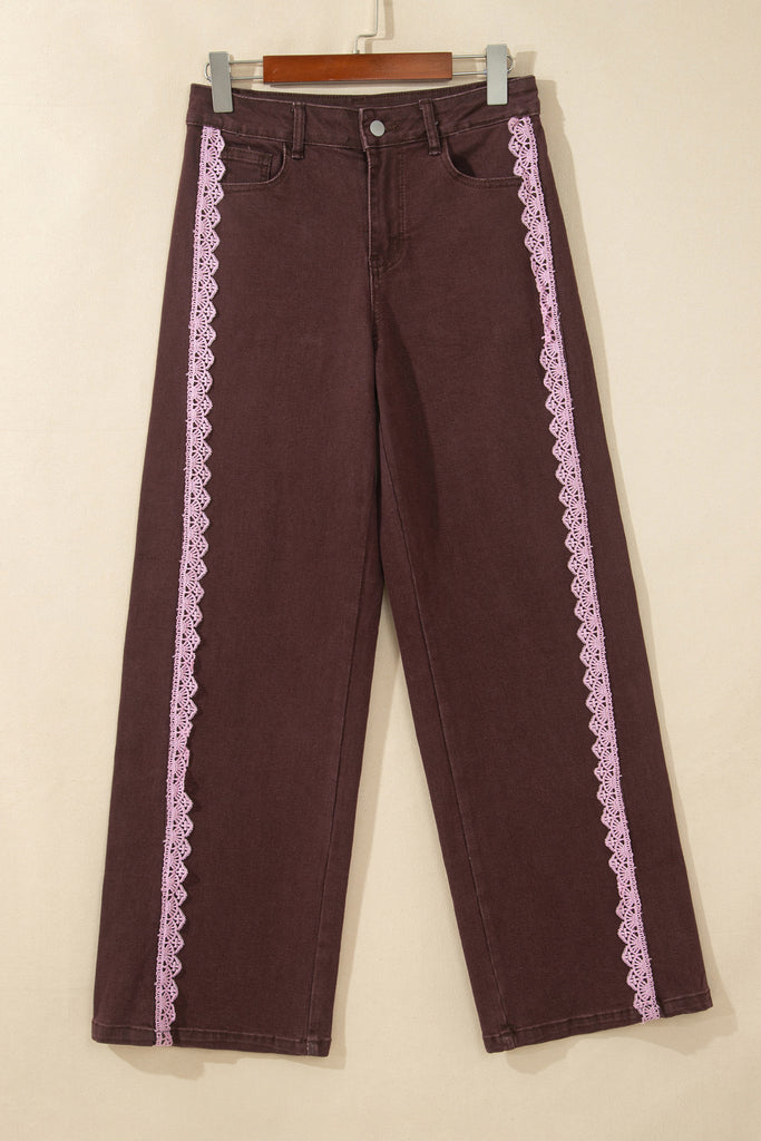 Beau Blue Lace Trim Casual Full-Length Regular Fit Jeans