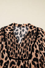 Load image into Gallery viewer, Brown Leopard Print Smocked Detail Flowy Midi Dress