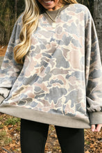 Load image into Gallery viewer, Multicolour Camo Print Ribbed Trim Casual Pullover Sweatshirt