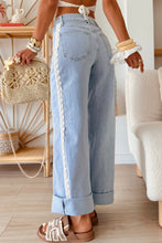 Load image into Gallery viewer, Beau Blue Lace Trim Casual Full-Length Regular Fit Jeans