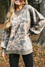 Load image into Gallery viewer, Multicolour Camo Print Ribbed Trim Casual Pullover Sweatshirt