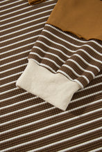 Load image into Gallery viewer, Brown Stripe Colorblock Detail Collar V Neck Plus Size Long Sleeve Top