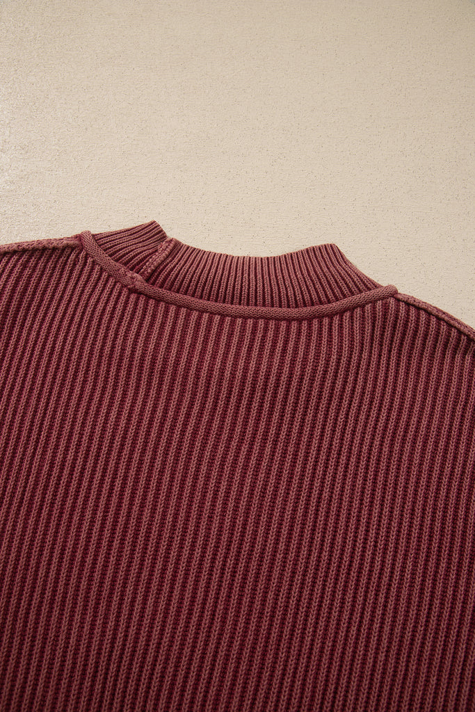 Red Dahlia Drop Shoulder High Neck Ribbed Sweater