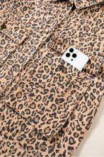 Load image into Gallery viewer, Khaki Leopard Print Collar Long Sleeve Patch Pocket Shift Denim Jacket