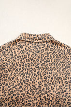 Load image into Gallery viewer, Khaki Leopard Print Collar Long Sleeve Patch Pocket Shift Denim Jacket