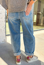 Load image into Gallery viewer, Sky Blue Medium Wash Cuffed Barrel Jeans