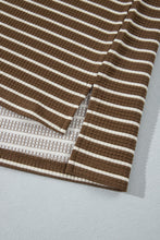 Load image into Gallery viewer, Brown Stripe Colorblock Detail Collar V Neck Plus Size Long Sleeve Top