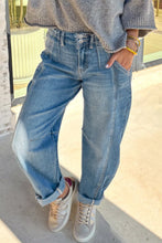 Load image into Gallery viewer, Sky Blue Medium Wash Cuffed Barrel Jeans
